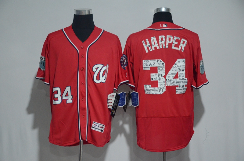 2017 MLB Washington Nationals #34 Bryce Harper Red Spring Training Flex Base Jersey->washington nationals->MLB Jersey